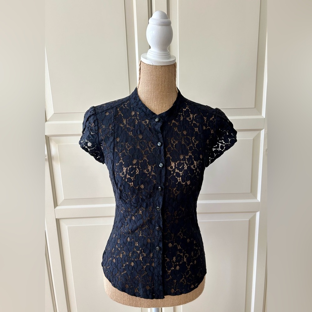 Twenty One Black Lace Cap Sleeve Blouse Size M